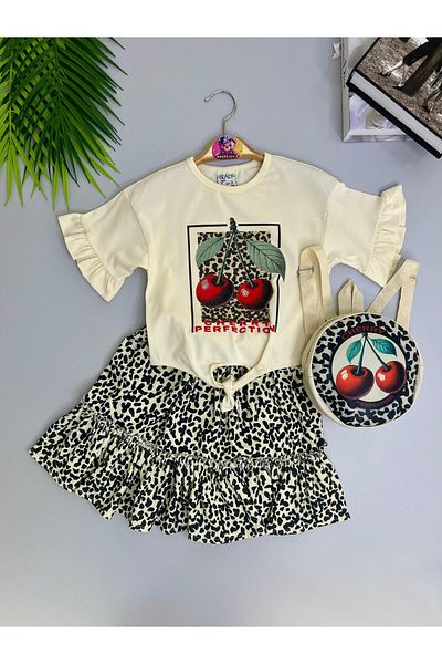mislina kids Fusta și tricou și geantă Cherry Combinație 3 piese pentru fete