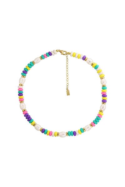 ohmygod jewelry Pez – Colier cu perle, margele colorate si accesorii din argint placat cu aur 35 cm
