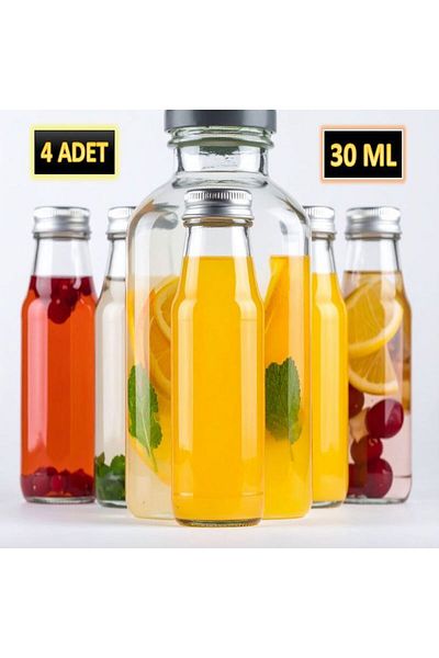 Saint Belisama Concept 4 Pcs - 30 ml Clear Glass Bottle Silver Cap Lemonade Bottle Cologne Bottle,Juice Bottle,30 ml