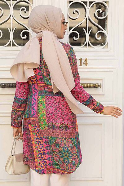 Neva Style Tunica Hijab cu model roz - 11699P
