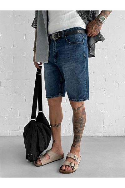 ablukaonline Ανδρικό τζιν σορτς με κανονική εφαρμογή Navy Blue