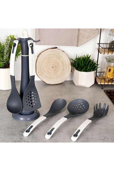 Excellent Houseware Set Of 5 Eh Kitchen Utensils, Black, White, Nylon/plastic, 13 X 39.5 Cm