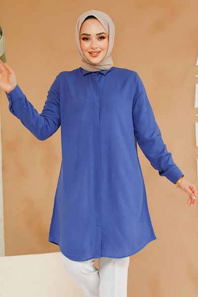 Neva Style Tunica Hijab Albastru Indigo cu nasturi 11715ım