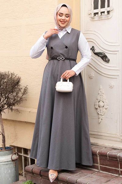 N.S NEVA STYLE Φόρεμα Smoked Hijab Gilet 30284fu