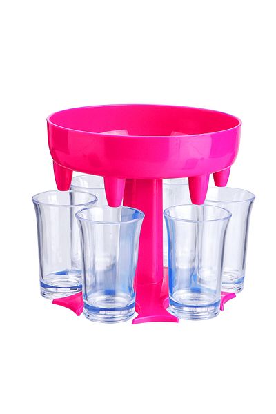 zola Alcohol dispenser with glasses, Zola®, plastic, 13x11 cm, pink