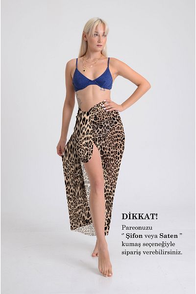 DESENİX Leopard Print Pareo - 100X145 cm - Silky Chiffon & Luxury Satin Fabric Option - Beach Dress