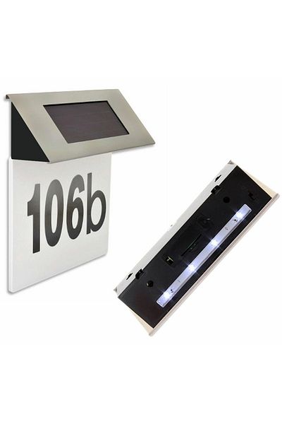 OEM House address number, LED lighting, stainless steel, 169 x 131 mm, silver