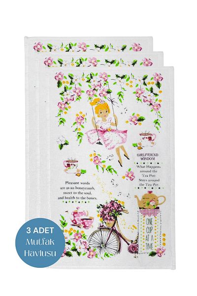 sevilya 3 Pack Printed White Kitchen Towel Model