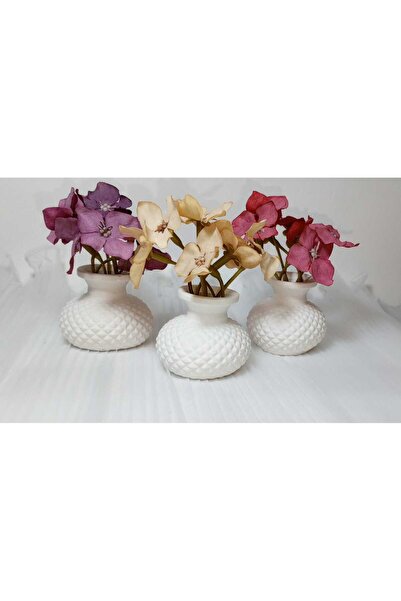 Dekora Çiçek 3'lü Mini Vazo, Süslük, Kahve Yanı Sunumu, Hediyelik, Dekoratif ...