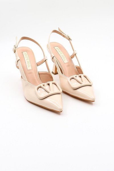 KRISTE BELL Short Heel Buckle Open Back Stiletto Kb6231 Beige Patent Leather
