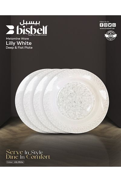Bisbell 4Pcs 10" Melamine Ware Lilly White Deep Plate - Soup, Pasta, Dessert Plate,BB1641N
