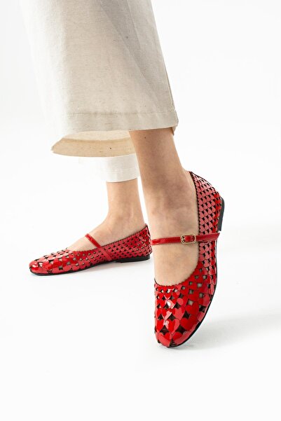 FOLLİNİ Balerini de damă din piele naturală roșii