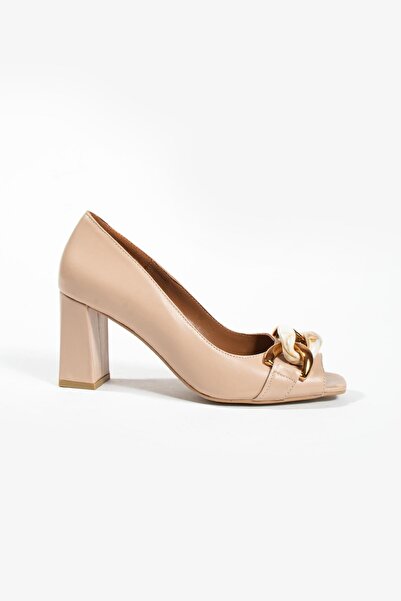 FOLLİNİ حذاء نسائي بكعب من جلد المنك الطبيعي مع تفاصيل إكسسوارات