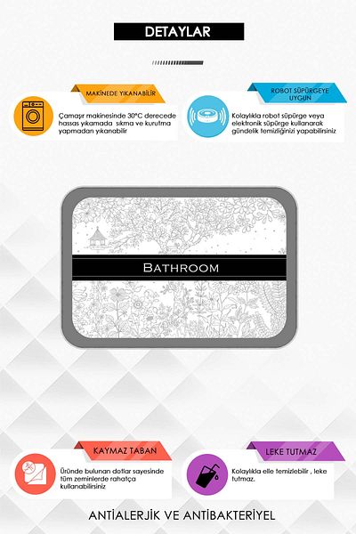 Argento Machine Washable Non-Slip Base Modern Patterned Gray 2-Piece Bath Mat Set 60X90+40X60