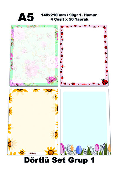 ArtNots A5 Desenli 4'lü Set Notepad - Notdefteri- ( ÇİZGİSİZ )
