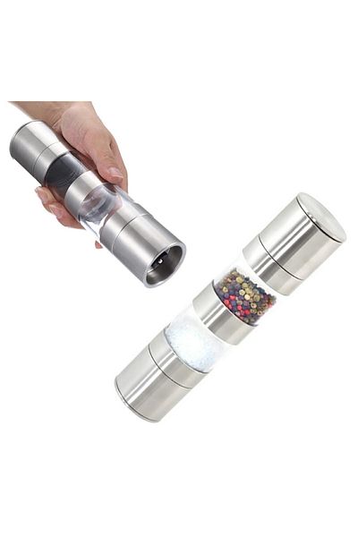 OEM Double manual grinder for 2 spices, adjustable grinding diameter, plastic and aluminum, 22 x 5