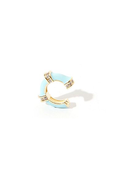 RİVUS Gold Detail Stone Row Single Ear Cuff - Blue