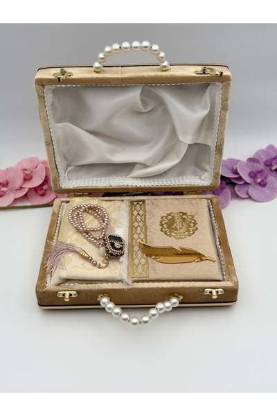 Uğurlu Hac kapitoneli incili çanta çeyizlik set