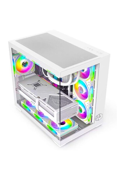 GAMETECH Prime V2 Kumandalı A-rgb 7x120mm Fanlı Özel Tak Çıkar Vidasız Kapaklar Beyaz Bilgisayar Kasası