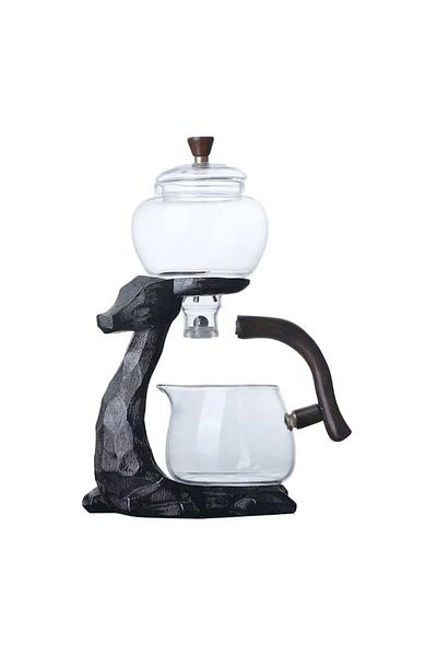 OEM Ceainic semiautomat din sticlă cu reglare magnetică a debitului, model cu cerb, negru