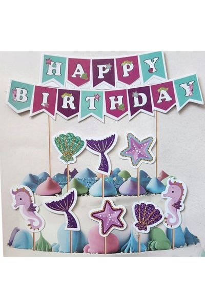 parti sürprizi Mermaid Happy Birthday Shaped Toothpick Set