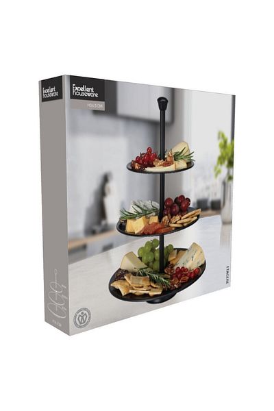 Excellent Houseware Black Steel tiered serving platter, 25 x 36 cm