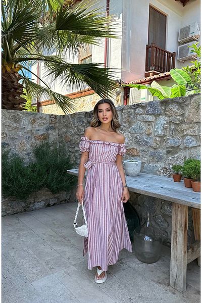 ASM Fashion Women's Madonna Collar Waist Belt Striped Dress