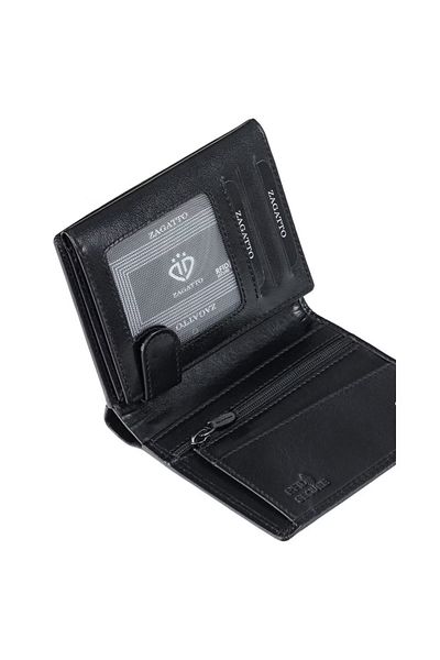 zagatto Men’s Wallet, Black Leather, Rfid, With Card Slots, 9.5x12.5x1.5 Cm,