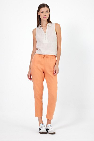 VENA Orange Linen Alian Beach Pants - Elastic Waist