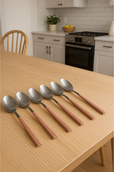 AYGÖREN HOME 6 Pieces Wooden Bamboo Look Plastic Detailed Tablespoon Set |   6 Piece Luxury Tablespoon Set