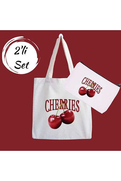 designedfy Set of 2 Tote Bag and Makeup Bag with Cherries Campaign