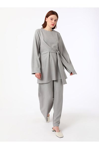 Refka Set de două piese pantaloni tunică cu detaliu de șireturi - gri - Refka