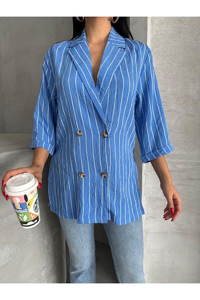 LB Laluna Butik Jachetă blazer cu dungi pentru femei