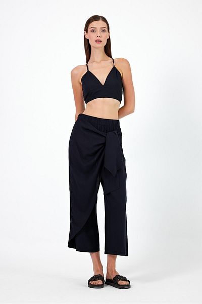 VENA Women's Black Linen Trousers - Belly Pareo