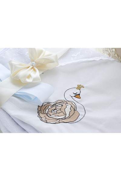 Recostore Baptism set with Swan, trousseau, dress and candle, ivory-cream color, REC3149