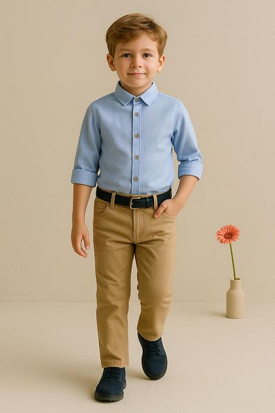 Esterella costum bărbătesc cu cămașă oxford cu mânecă lungă / costum cămașă băiat / costum cămașă pantaloni