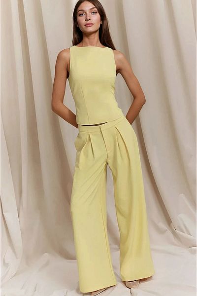 Hiccup Pleated Detailed Regular Waist Wide Leg Long Pants