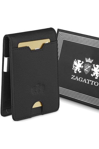 zagatto Slim Men's Wallet with Card Slot, Black, Genuine Leather, 11x8x1.5 cm, ZG-X1-F2