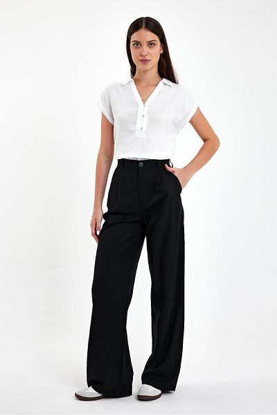 VENA Black Palazzo Wide Leg Fabric - Women's Trousers (Lyocell)