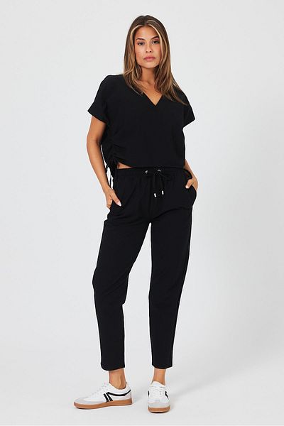 VENA Alian Black Women's Beach Pants - Elastic Waist and Dobby