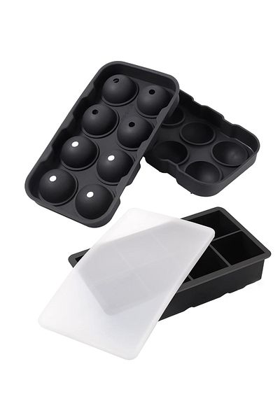 zola Set of 2 ice molds with lid, round and square, silicone, 6 cubes each, different sizes