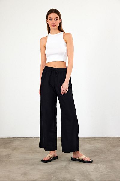 VENA Black Linen - Wide Leg Women's Beach Pants