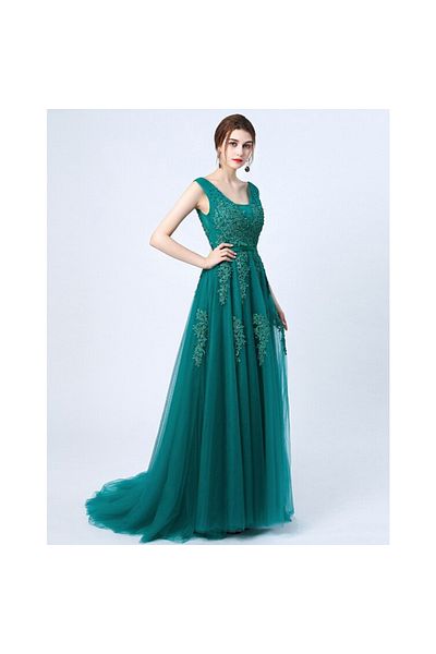 OEM Rochie Sabrina verde cu broderie
