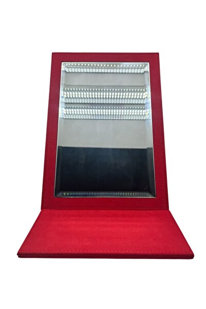 MeGass Dekor Leather Fabric Covered Red Color Foldable Footed Jewelry and Makeup Mirror 31*X31 cm