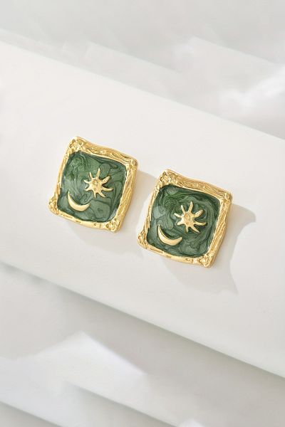 Glaren Moon Star Green Enamel Gold Color Women's Earrings
