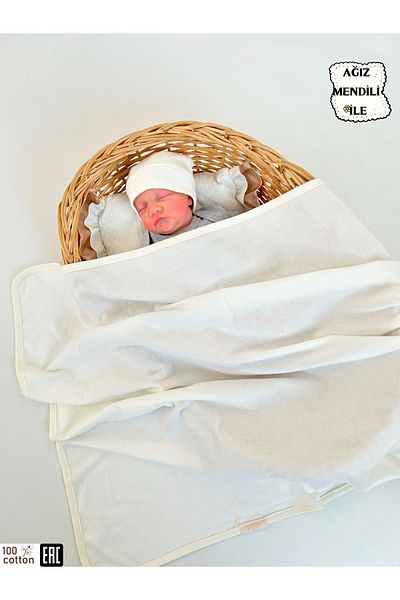 Bebella Ecru Single Layer Baby Blanket 100% Cotton, Natural Organic Sleeping Swaddle 90X85Cm