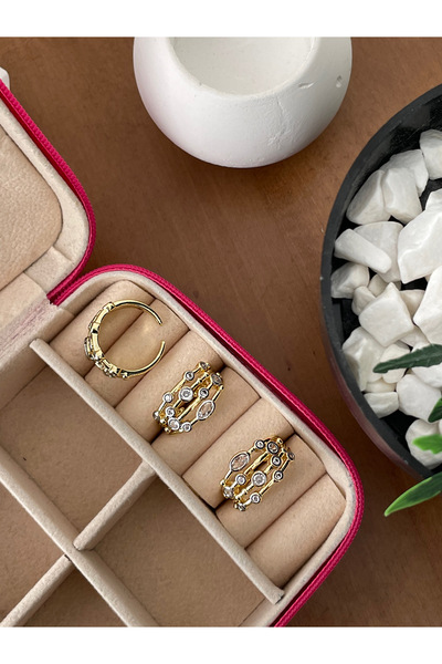 JELLY Kadın Çelik Zirkon Taşlı Sıralı Model Ayarlanabilir Tasarım Modern Yüzük