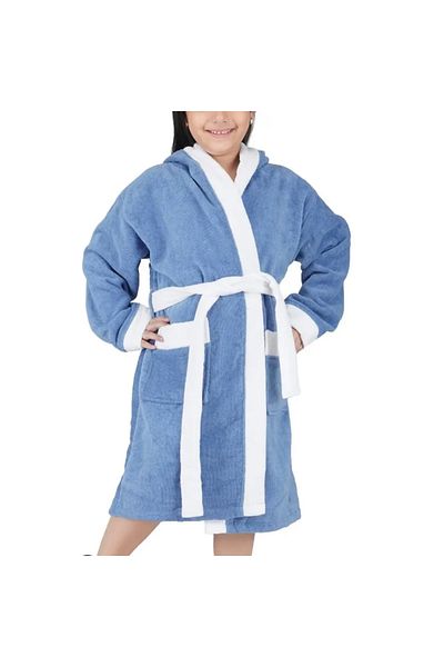 Kotonia Home Halat de baie cu glugă brodat pentru copii - 100% bumbac, material de prosop din catifea, vârstă 1-2 ani, albastru