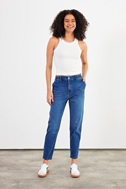 VENA Women's Norah Dark Blue Elastic Waist Jeans (Lyocell)