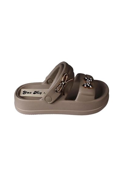 Akınal Bella Akinalbella Black White Grey Women's Stoned Sea Pool Plage Casual Backstrap Slippers Heel Height 4